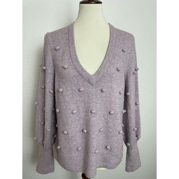 Madewell Sweater Pullover V Neck Pom Pom Stretch Knit - Picture 1 of 7